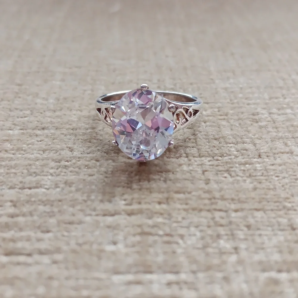 Oval Multi-faceted Cubic Zirconia Silver Ring